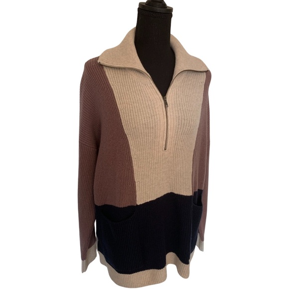 Madewell Glenbrook Half-Zip Pullover Sweater in Colorblock Women’s Size Large - Picture 2 of 10